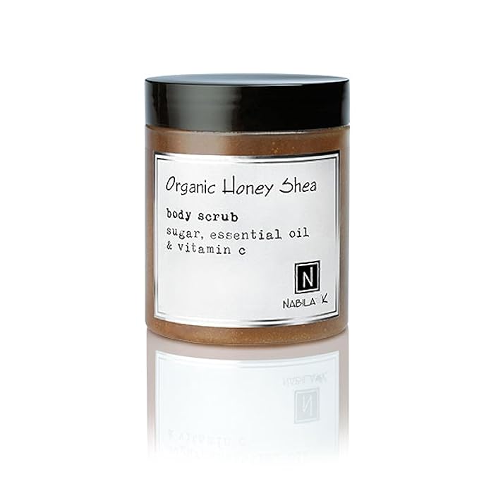Organic Honey Shea Body Scrub Made in USA with Essential Oil and Vitamin C by Nabila K - Exfoliate and Moisturize for Smooth Skin - Luxury for Women & Men, 3 oz