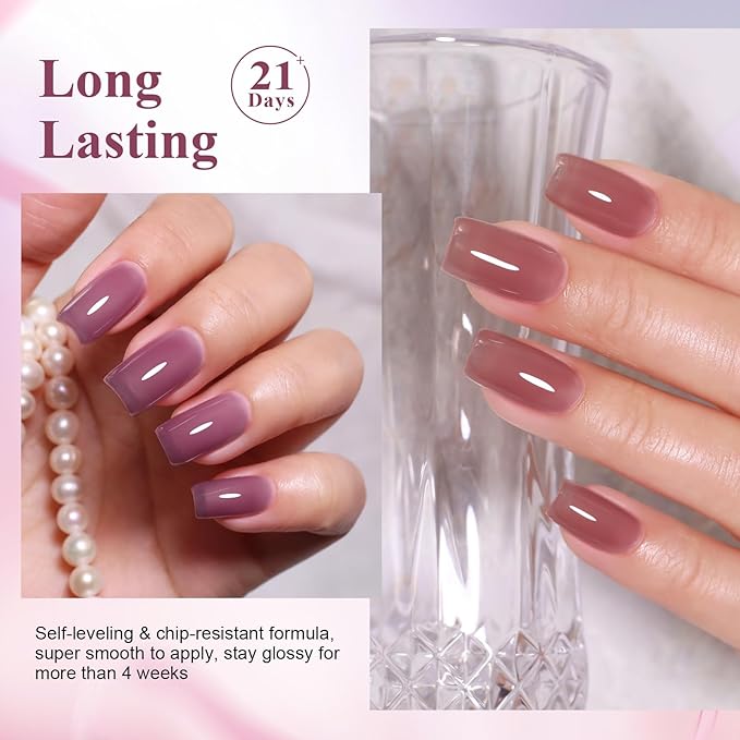 10ml Hema-Free Jelly Nude Gel Nail Polish Set -6 Colors Soak Off UV Long Lasting Sheer Manicure DIY and Salon Art Gift for Women Girls