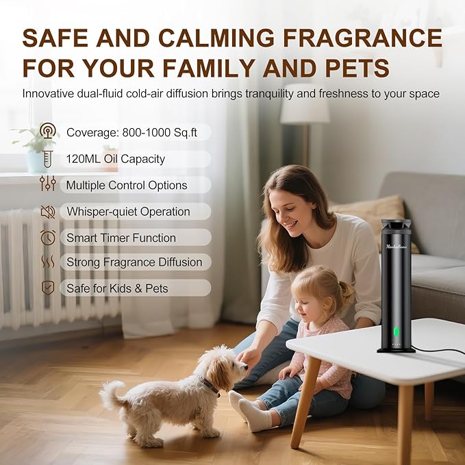 Waterless Scent Diffuser Starter Kit - 1000 Sq Ft Coverage, Essential Oil Diffuser for Home, Hotel & Office, Included 5 Scent Oils, Remote Control, Aromatherapy Diffuser, Ultra Black
