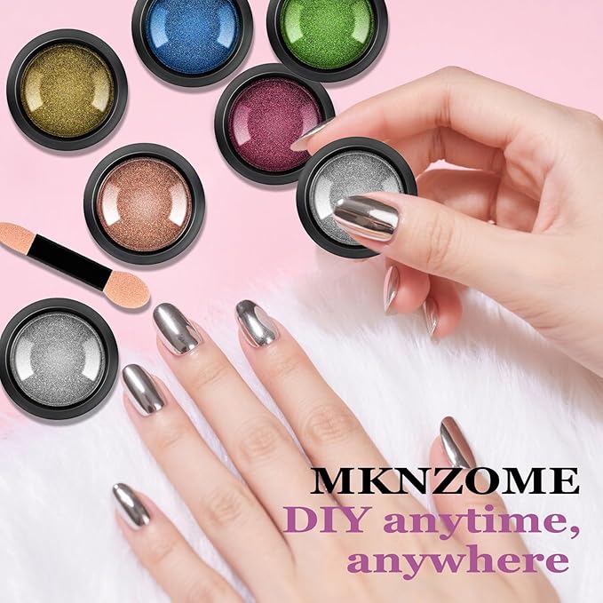 Chrome Nail Powder, 12 Colors Metallic Mirror Powder Gold Silver Blue Purple Red Pink Brown Nail Art Decoration Glitter for DIY Nail Supplies, 1g/Jar, 12 Sponge Sticks
