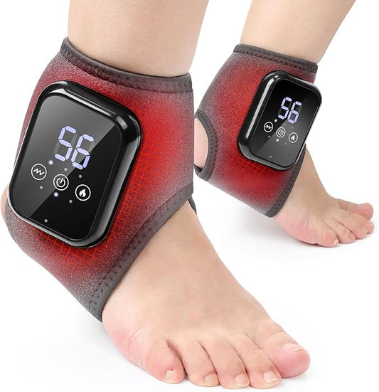 2 Pack Cordless Ankle Massager for Pain Relief, Ankle Heating Pad for Pain, Heated Ankle Massager for Pain, Rechargeable Foot Heating Pads with 3 Heat Levels, 3 Massage Modes, Auto Shut-Off