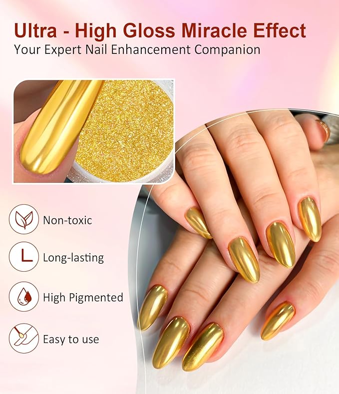 Gold Chrome Nail Powder 4 PCS - Metallic Mirror Nail Art Pigment for Gel Polish Decoration,Resin Craft Festival Chrome Powder,Includes Blue Purple Colors