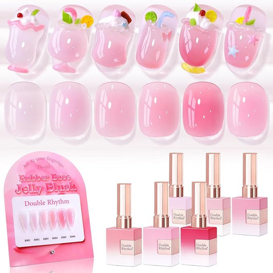 Double Rhythm 6 Pcs 15 ML Gel Polish Set Same Color Same Bottle Soak Off Gel Polish Kit Nail Art Manicure Salon DIY at Home for Women (Milky Nude Pink-T6-84)