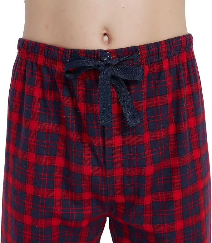 GLOBAL Men's Pajamas Sets 100% Cotton Flannel Sleepwear Long-Sleeve top & Bottom