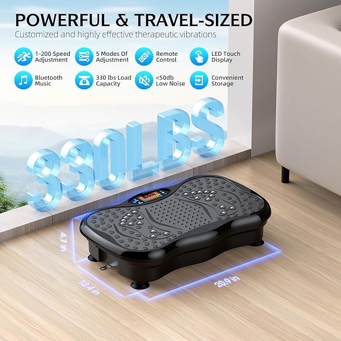 Vibration Plate Exercise Machine, Lymphatic Drainage Machine for Weight Loss, Lymphatic Drainage & Muscle Recovery, Multiple Speeds with Bluetooth & Remote, Max User Weight 330lbs (PureBlack)