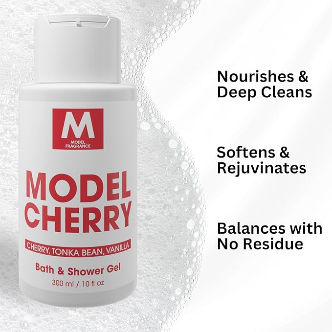Model Cherry Gourmand Body Gel | Cherry, Tonka Bean, and Vanilla Scented | Hydrating, Nourishing, and Refreshing Shower Gel | Scented Spa Products | Premium Body Cream for Clean, Soft Skin