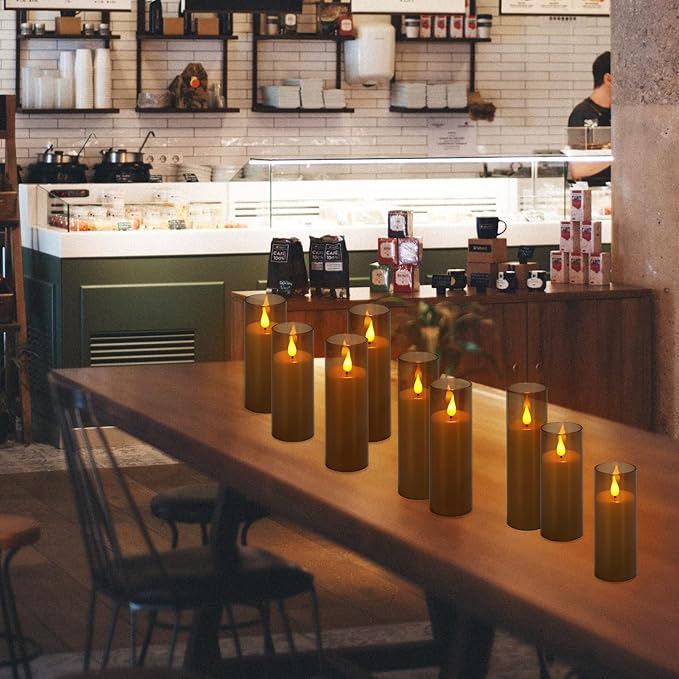 Halloween Decoration Flickering Flameless Candles Battery Operated Timer Led Pillar Candles with Realistic Moving Wick Candles for Home Decor 24 Pack (D2.2 xH 5" 6" 7")(Grey)