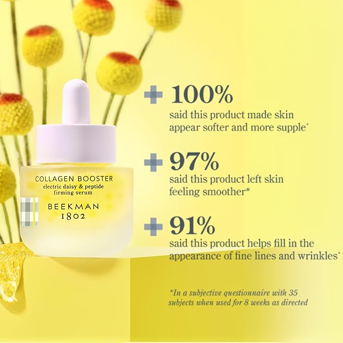 Beekman 1802 Collagen Booster Electric Daisy & Peptide Firming Face Serum - Fragrance Free - 0.5 fl oz - Boosts Collagen Production & Tightens Skin - Good for Sensitive Skin - Cruelty Free