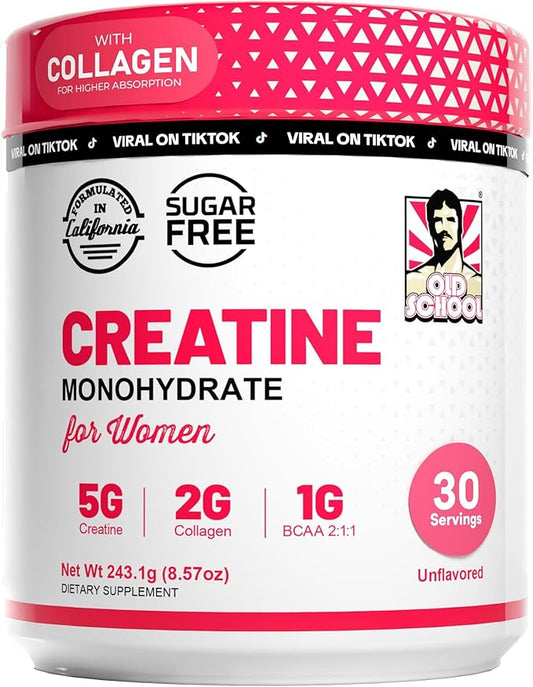 Old School Labs Women's Post-Workout Creatine Powder ∣ 5000mg Creatine, 2000mg Collagen, BCAA 2:1:1 ∣ Optimized for Fast Muscle Recovery, Lean Muscle Growth & Stamina ∣ 30 Servings