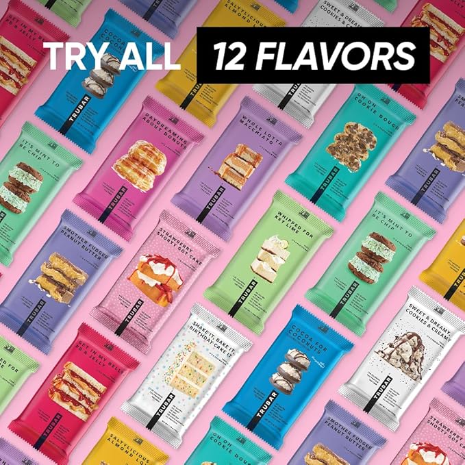 TRUBAR Vegan Protein Bar, Strawberry Shorty Got Cake, Gluten Free, Plant Based Protein, Dairy Free, Non GMO, Soy Free, No Sugar Alcohols, 12G Protein, 12G Fiber, 23G Carb, On the Go Snack Bars, 12 CT