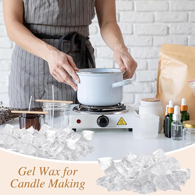 MTLEE 6 lb Gel Wax for Candle Making, Clear Jelly Candle Wax with Wooden Candle Wick Centering Device for DIY Candle Making Supplies