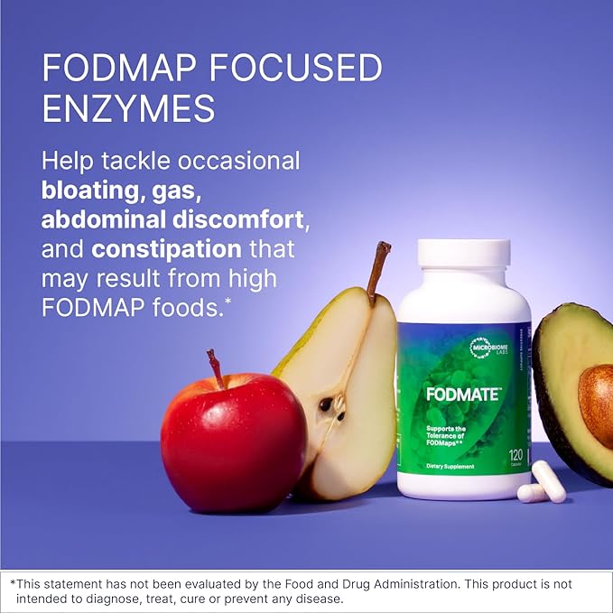 Microbiome Labs FODMATE Digestive Enzymes for Women & Men - Digestive Support for Low FODMAP Protocols & Occasional Bloating, Gas & Stomach Relief (120 Capsules)