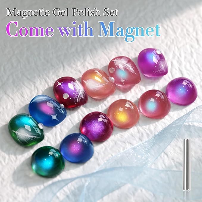 Double Rhythm Cat Eye Gel Nail Polish Set of 6 Same Color Same Bottle 0.5 Oz Shimmer Glitter with Magnet Holographic Reflective Magnetic UV Nail Polish Kit at Home (Glass Galaxy Green-T6-59)