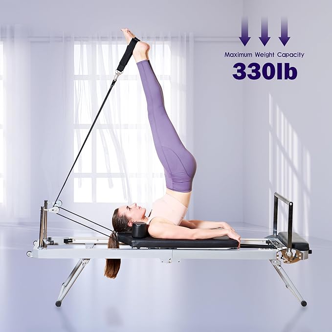 DlandHome Pilates Reformer, Foldable Pilates Reformer Machine with Springs & Resistance, Suitable for Advanced and Beginners Users Adjustable Pilates Equipment for Full-Body Home Workout Up to 330 lbs