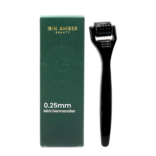 Gin Amber Beauty Mini Derma roller (0.25mm) - 48 Real Individual Needles, Microdermabrasion Device for Skin Care, Serum Absorption with Microneedling, Tool, Hygienic Case (Black Mini 0.25mm)