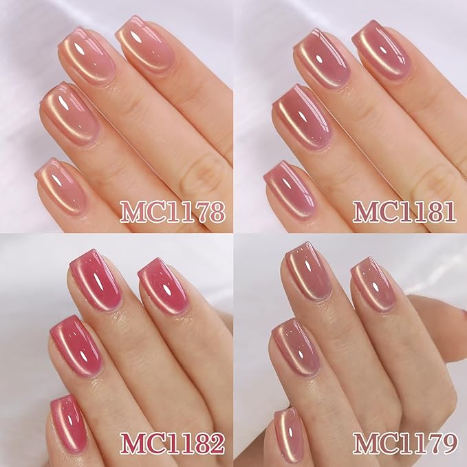 Double Rhythm Cat Eye Gel Nail Polish Set of 6 Same Color Same Bottle 0.5 Oz Shimmer Glitter with Magnet Holographic Reflective Magnetic UV Nail Polish Kit at Home (Glass Nude Pink Rose-T6-32)