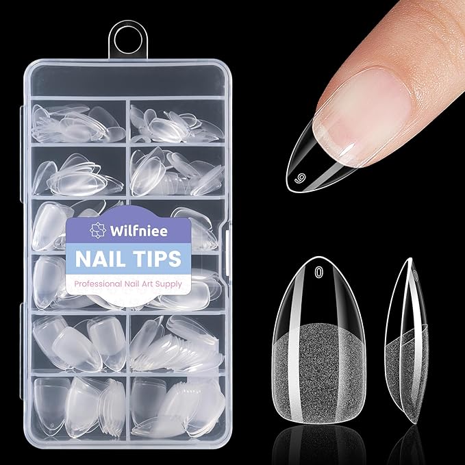 Medium Almond Nail Tips: 240PCS Soft Gel Clear Almond Pre-Shaped Nails Tips, 12 Sizes Full Cover Fake Press on Nails for Acrylic Nail Tip Home DIY Salon Nails