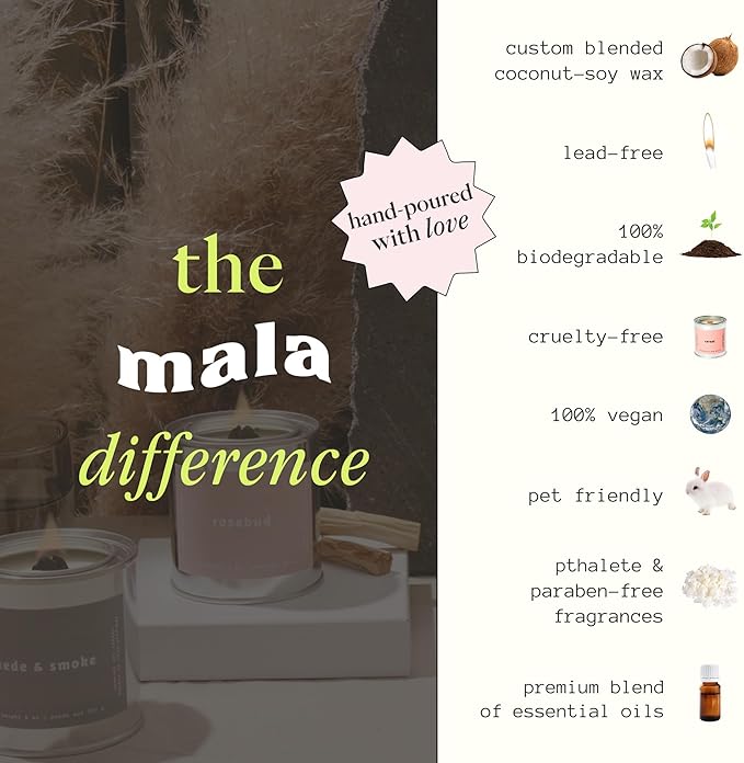 MALA Rosebud Cream Cedarwood & Rose Candle for Home – Aromatherapy Scented Candle – Vegan Soy – 45 Hour Clean Burn – Organic Non Toxic Candles – Cozy Room Decor – 6.8 oz