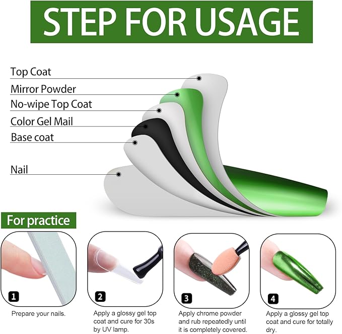 Artdone Chrome Nail Powder, Dark Green Iridescent Aurora Powder Metallic Mirror Effect Pigment Pearlescent Mermaid Pigment Pearl Glitter Dust Kit, Nail Art Decoration, Resin Craft