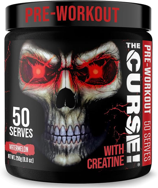 JNX SPORTS The Curse! Pre Workout Powder for Men & Women, Caffeine, Beta-Alanine, Creatine, L-Citrulline, 50 Servings, Watermelon Flavor – Boost Energy, Strength & Focus
