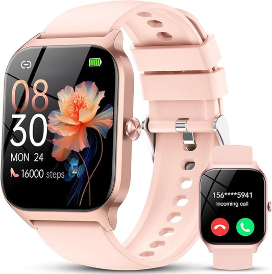 Smart Watch for Men Women, 1.85" HD Fitness Tracker with Bluetooth Calls/Messages, IP68 Waterproof, 115+Sports Modes, 24/7 Heart Rate/Sleep Fitness Watch Compatible with iOS/Android, Lotus Root Pink