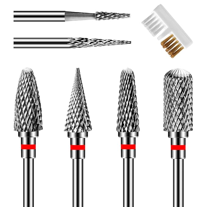 Diesisa 6 Pack Nail Drill Bits for Acrylic Nails, 3/32"" Shank Drill Bits for Nails, Professional Electric Cuticle Bit for Nail Drill, Cuticle Cleaner Nail Gel Polish Remover Tool for Home Salon-Red