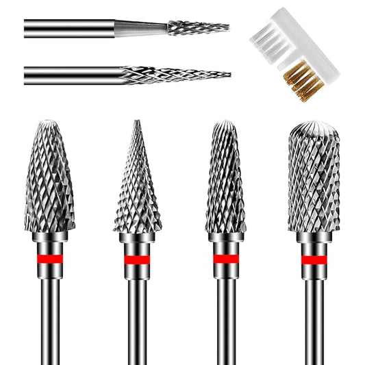 Diesisa 6 Pack Nail Drill Bits for Acrylic Nails, 3/32"" Shank Drill Bits for Nails, Professional Electric Cuticle Bit for Nail Drill, Cuticle Cleaner Nail Gel Polish Remover Tool for Home Salon-Red