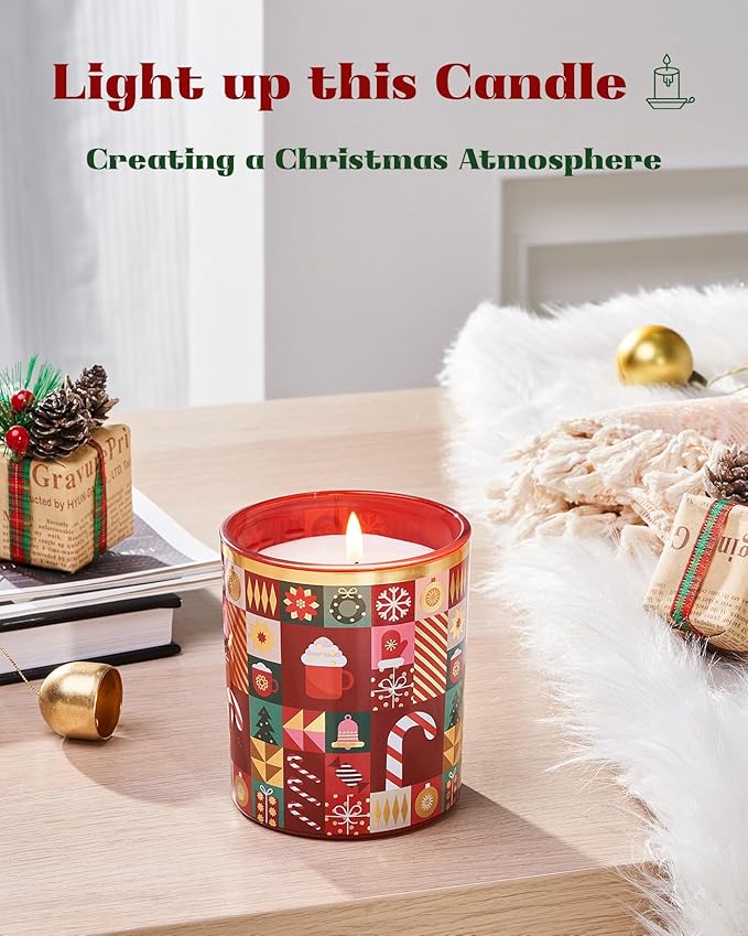 M&SENSE Christmas Candy Cane Scented Holiday Candle for Home, 9.9oz 55Hours Clean Non Toxic Burn, Natural Soy Wax Cotton Wick Fruit Scent, Winter Housewarming Candle Gifts for Women Family Friends