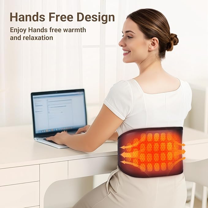 Comfytemp Far Infrared Back Heating Pad for Deeper Muscle Pain Relief, 50 Tourmaline Natural Stones FSA Eligible HSA FIR Waist Belt, 6 Heat 8 Timer, Birthday Gifts for Mom Dad, (No Massage or Battery)