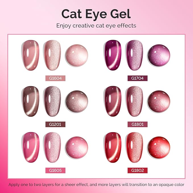MelodySusie Ruby Gleam Red Cat Eye Set Cat Eye Gel Nail Polish Set 6 Pcs, 0.26 Fl Oz Glitter Holographic Magnetic Nail Polish with Magnet, UV Nail Polish for Nail Art Manicure Salon DIY at Home