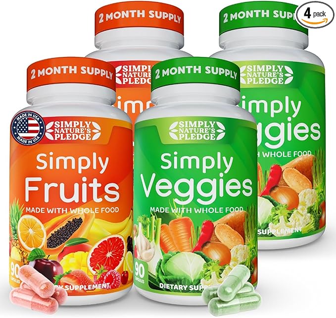 Simply Nature's Pledge - Packed with 42 Different Fruits & Vegetables - 2-Month Supply - Made with Real, Non-GMO Whole Foods - Supports Energy & Overall Wellness - Soy-Free - 360 Capsules