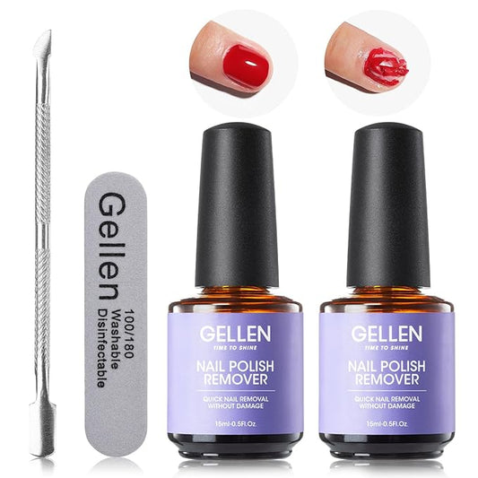 Gellen 2 Pcs Gel Polish Remover Kit with Nail File and Cuticle Pusher - Easily Remove Gel Nail Polish in 2-5 Minutes