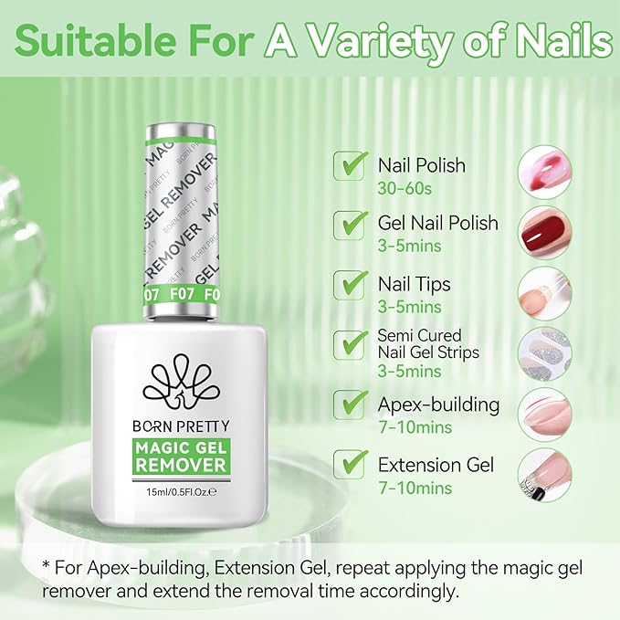 BORN PRETTY 15ML Gel Nail Remover No Need Soaking or Wrapping Gel Remover for Nails 3-5 Minutes, HEMA & TPO FREE