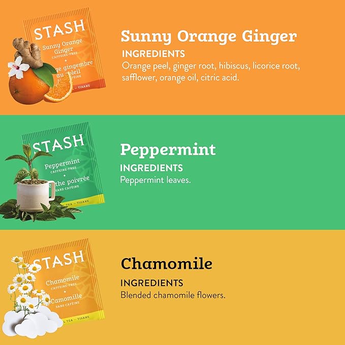 Stash Tea Soothing Herbal Tea 6 Flavor Variety Pack, 6 Boxes With 18-20 Tea Bags Each