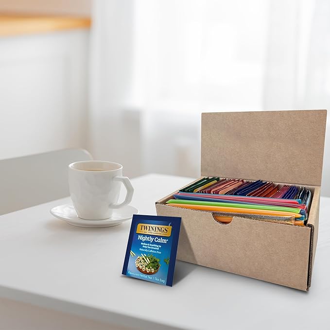 Twinings 48 Tea Bags Herbal Variety Pack, Bundle with 20 Flavored Honey Sticks – 12 Flavors Caffeine-Free Individually Wrapped Teas for Gift Basket, Office, Lobby Refreshments