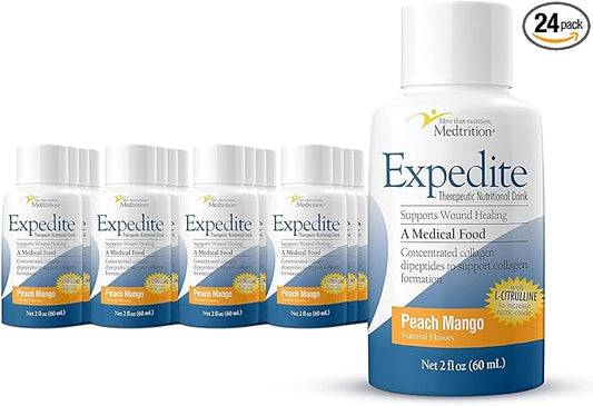 Medtrition Expedite Liquid Collagen, Peach Mango, 2 Fl Oz, Pack of 24 - Nutrition Support for General, Orthopedic & Cosmetic Surgery Recovery