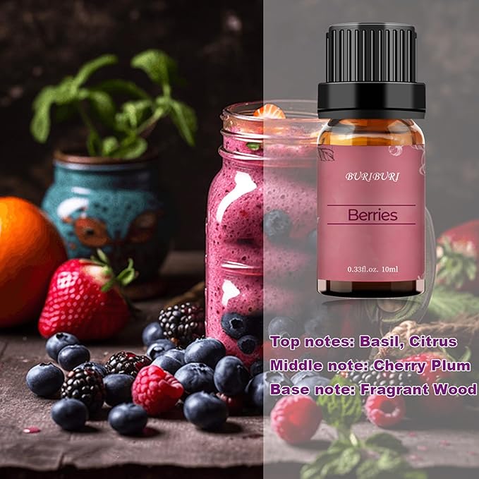 BURIBURI Berries Essential Oil 10ml Premium Grade Scented Oil Berries Fragrance Oil for Diffusers, Massage, Candle Making Soap Making