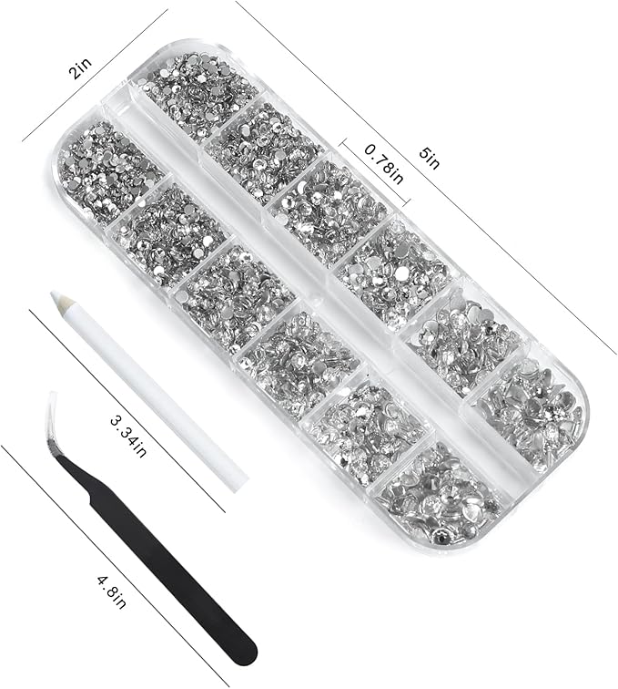 3972pieces Nail Art Rhinestones Kit Nail Gems Ab Flatback 6 Sizes Rhinestones for Nail Art Craft(Clear)