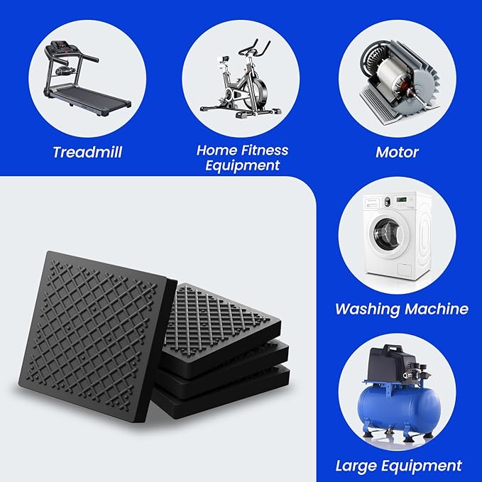 Exercise Equipment Mat 5.11x5.11x0.55in 6pcs, Heavy Duty Thick Steel Embedded Rubber Mat, Anti Slip/Noise Reduction/Vibration Resistance, Treadmills Equipment Pads, Used for Carpets, Wooden Floors