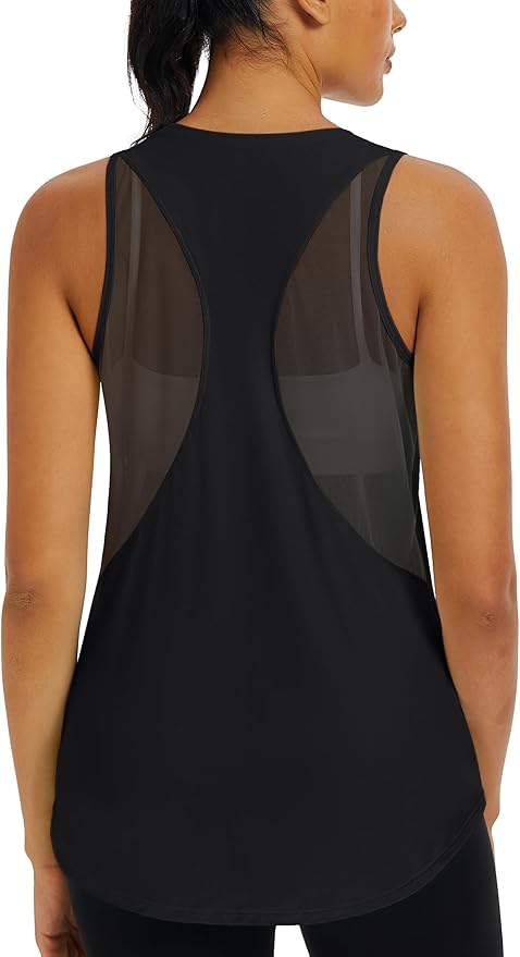 MAGCOMSEN Womens Workout Tops Racerback Tank Tops Mesh Back Breathable Sleeveless Quick Dry Running Athletic Shirts