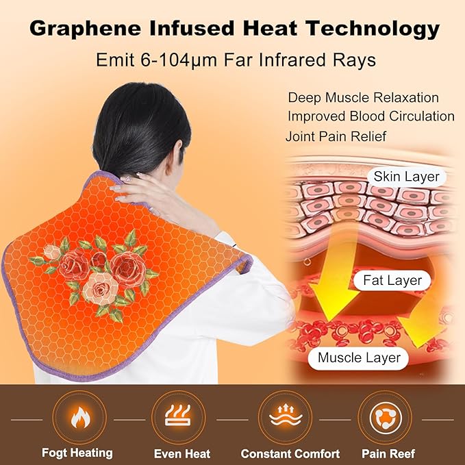 WGL&HJ Far Infrared Graphene Heating Pad for Neck,Shoulder,Back Pain Relief,Himalayan Pink Salt and Natural Herbs Heat Herbal Aromatherapy,Hand Embroidered Roses,Gifts for Women Men Moms Dad