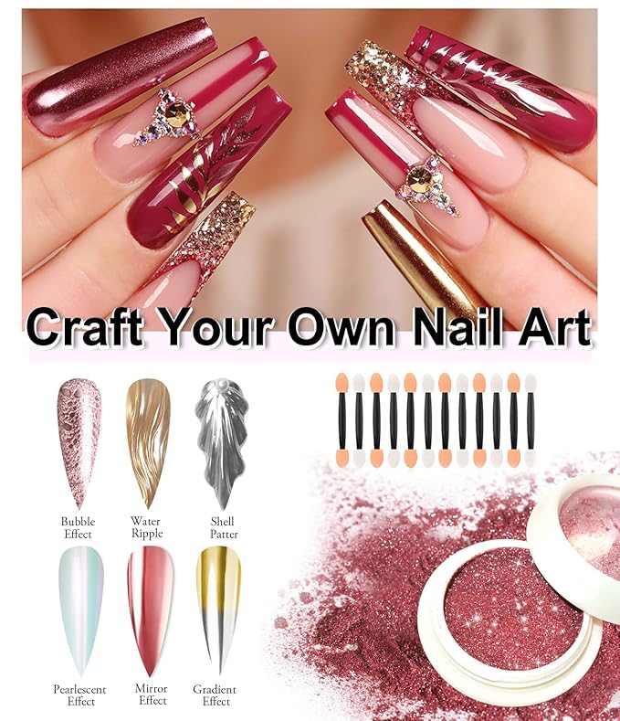 Chrome Nail Powder Set - Metallic Mirror Effect Holographic White Pearl Chrome Nail Powder for Gel Nails DIY Manicure Nail Art Decoration Gift for Women