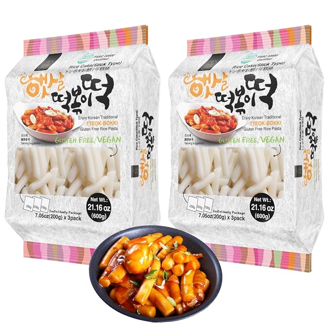 Korean Rice Cake Tteokbokki Stick – 2 Pack (3 Individual Package X 2 Pack) Vegan, Non-GMO, Gluten Free, Tteok Rice Cakes Food Pasta 21.16 oz Per Pack