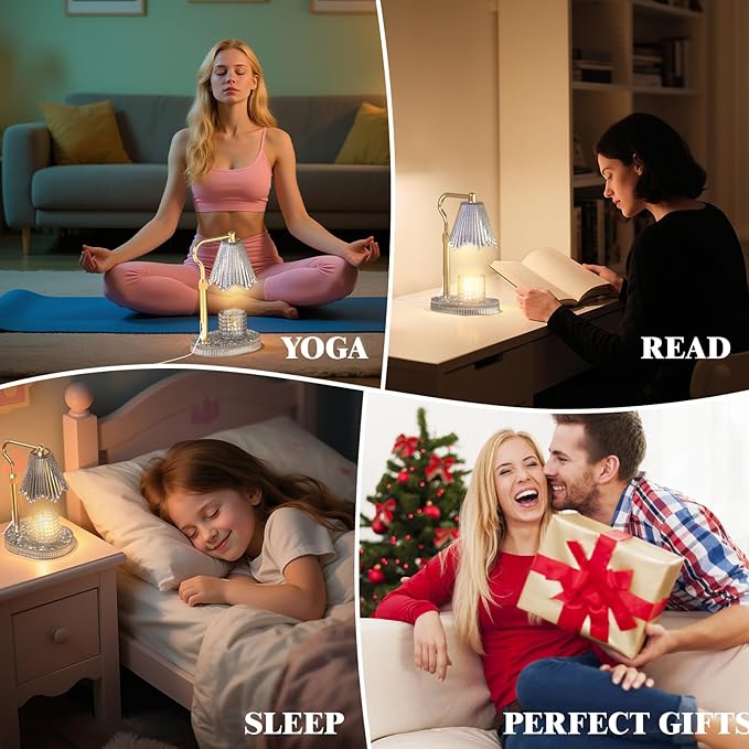 Candle Warmer Lamp with Adjustable Height - Flameless 4-Level Dimmable Wax Warmer, Timer Function & Stylish Design in Multiple Colors（Transparent）