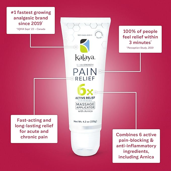 Kalaya Pain Relief Cream with Arnica – Fast-Acting Joint & Muscle Pain Relief – 6 Natural Ingredients – No-Mess Applicator – RMT-Inspired Design – Dermatologist Tested – 4.2 oz