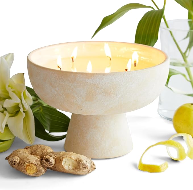 BLUEME Yuzu & Ginger, Luxury Candle w/Essential Oils, 6 Wick, Hand-Poured Soy, Cotton Wick, Ceramic