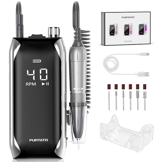 Professional Nail Drill 40,000 RPM, Rechargeable,LCD Display E File Machine for Acrylic Nails Gel Polishing Removing Portable Nails Efile Tools for Manicure Salon & Home (Silver)