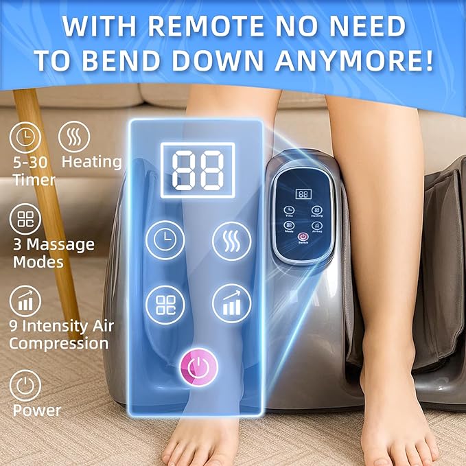 Shiatsu Foot Massager with Heat and Remote Control for Pain Relief, Foot and Calf Massager Improved Circulation Foot Massaging Machine for Home Office Use - Gifts for Men and Women (Grey)