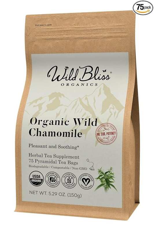 Wild Bliss Organic Wild Stinging Nettle Leaf Tea - Caffeine Free Urinary Tract and Joint Health Herbal Support - Pharmacopoeia Potency - 75 Plant Based Tea Bags