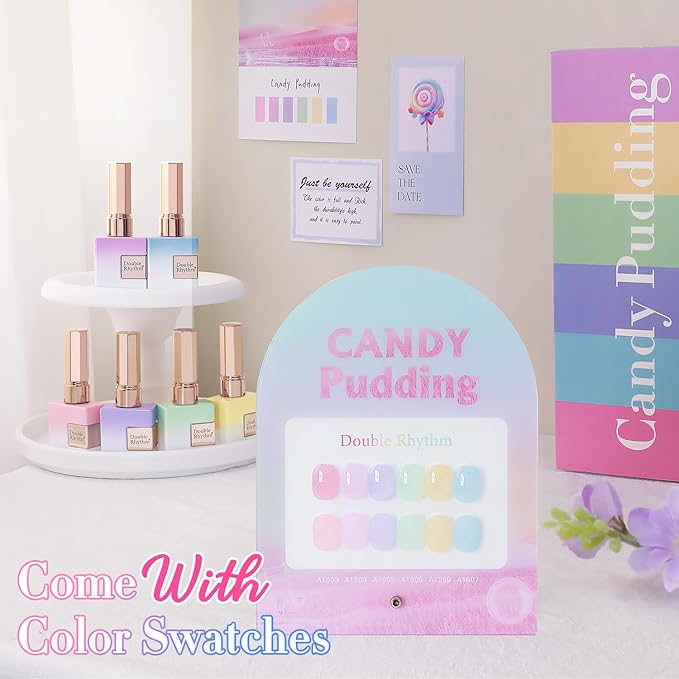 Double Rhythm 6 Pcs 15 ML Gel Polish Set Same Color Same Bottle Soak Off Gel Polish Kit Nail Art Manicure Salon DIY at Home for Women (Jelly Pink Purple Green Yellow Blue-T6-22)